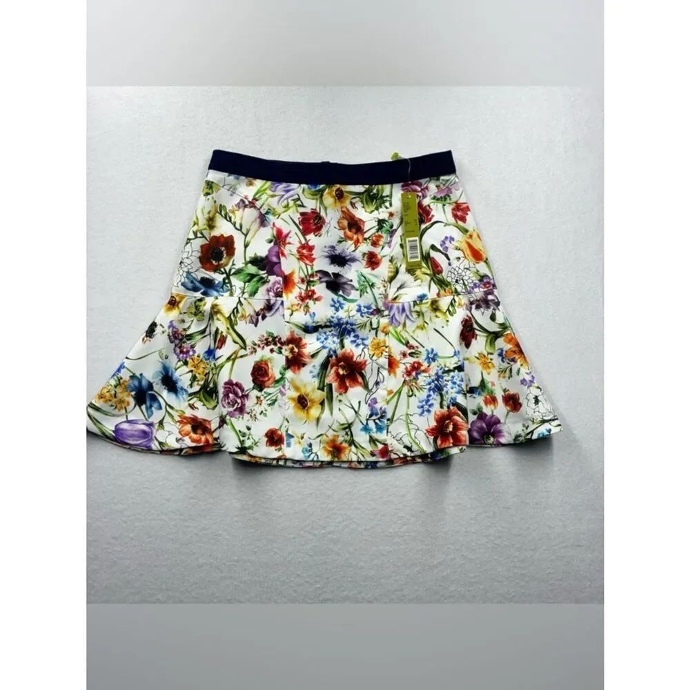 3For$20 Gianni Bini NWT Colorful Floral Flared Skirt with Navy Waistband size M